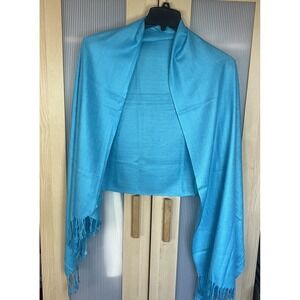 Pashmina Silk Scarf Blue Fringe Wrap Shawl Boho Luxury Wedding Party Resort NEW